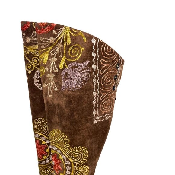 Turkish Soul Vintage Womens Boots Size 37 Brown Over The Knee Embroidered - Picture 10 of 16